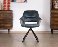 Meuble House Lot de 2 fauteuils de repas contemporains en tissu bi texture bleu