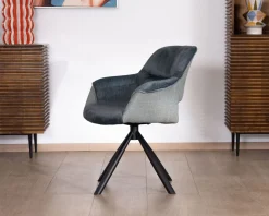 Meuble House Lot de 2 fauteuils de repas contemporains en tissu bi texture bleu