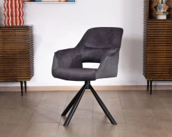 Meuble House Lot de 2 fauteuils de repas contemporains pivotants sur pied métal noir 