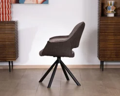 Meuble House Lot de 2 fauteuils de repas enveloppants en tissu bi texturé chocolat et pied pivotant en métal "Chilko" Discount