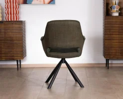 Meuble House Lot de 2 fauteuils de repas enveloppants en tissu bi texture vert
