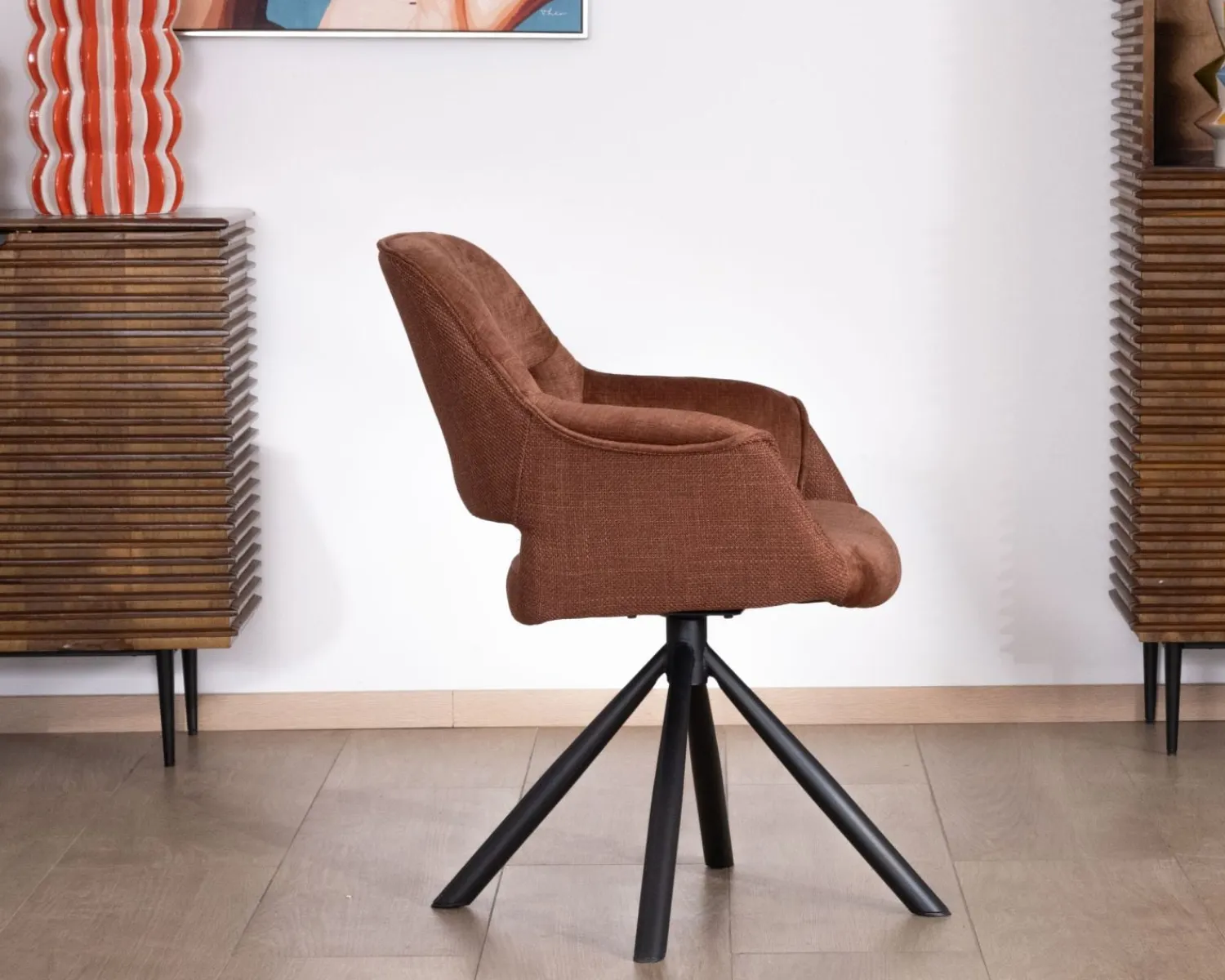 Meuble House Lot de 2 fauteuils de repas pivotants en tissu bi texturé cuivré "Chilko" esprit rétro Best