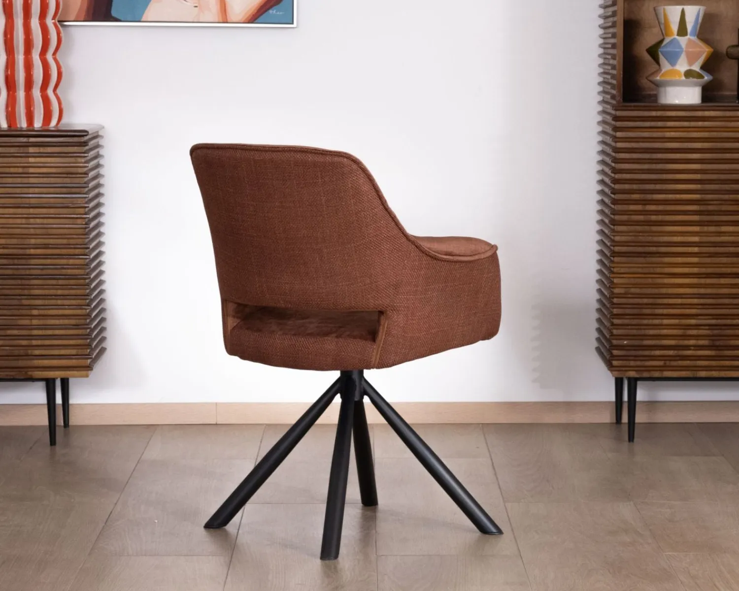 Meuble House Lot de 2 fauteuils de repas pivotants en tissu bi texturé cuivré "Chilko" esprit rétro Best