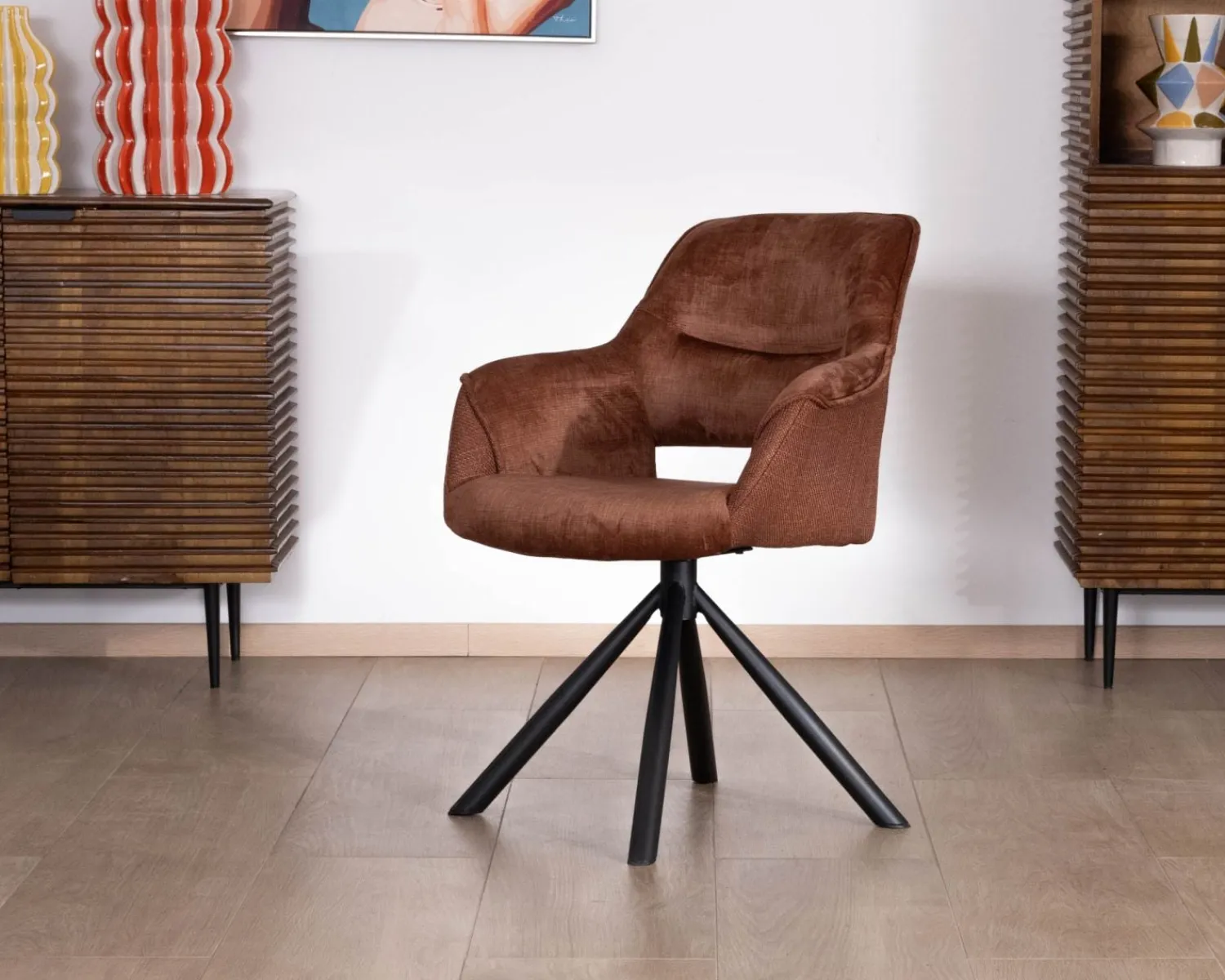 Meuble House Lot de 2 fauteuils de repas pivotants en tissu bi texturé cuivré "Chilko" esprit rétro Best