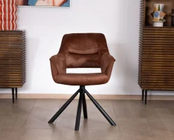 Meuble House Lot de 2 fauteuils de repas pivotants en tissu bi texturé cuivré