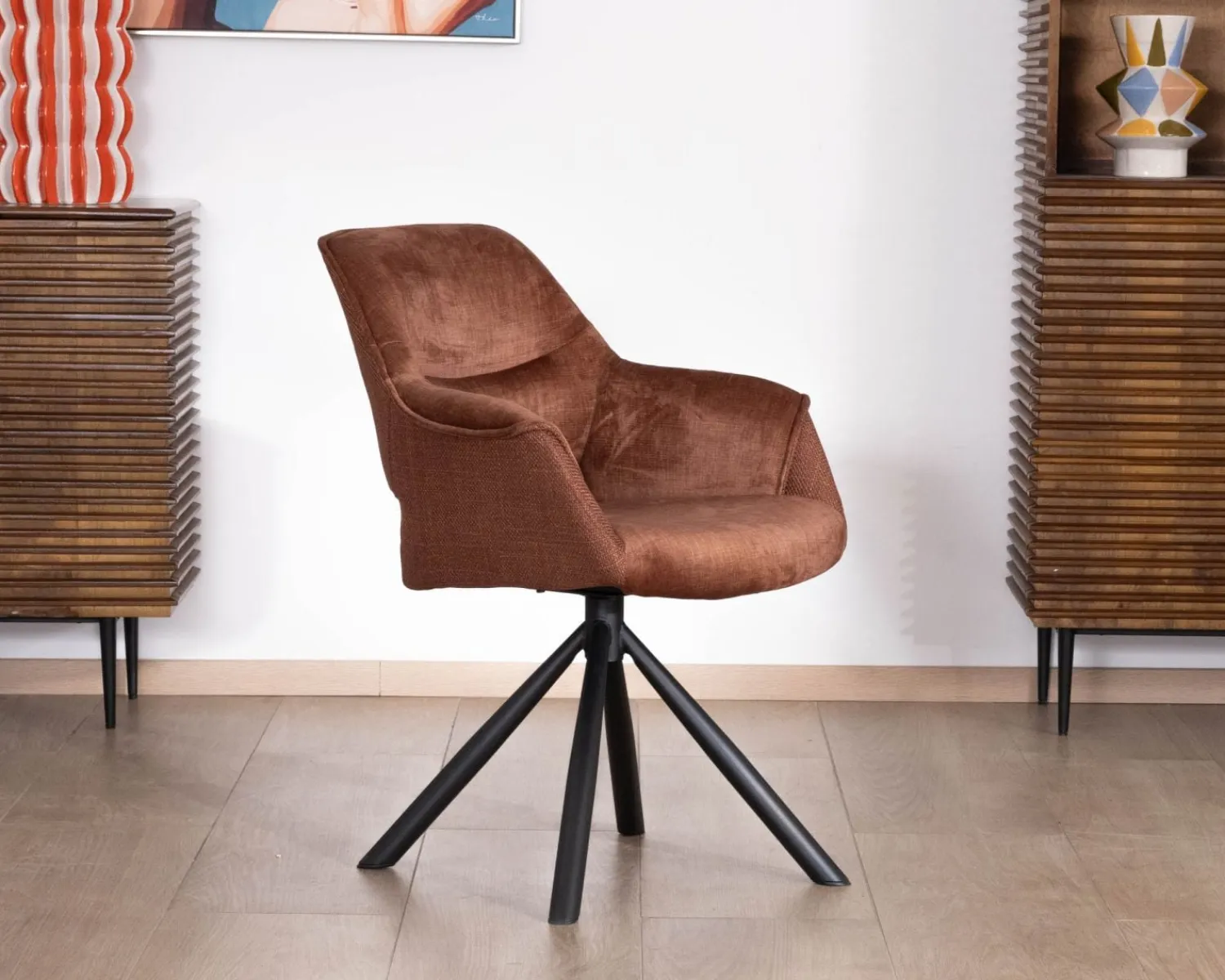 Meuble House Lot de 2 fauteuils de repas pivotants en tissu bi texturé cuivré "Chilko" esprit rétro Best