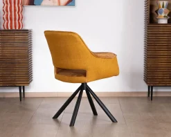 Meuble House Lot de 2 fauteuils de repas pivotants et enveloppants en tissu bi texturé jaune moutarde