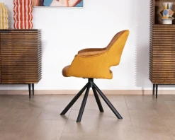Meuble House Lot de 2 fauteuils de repas pivotants et enveloppants en tissu bi texturé jaune moutarde