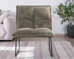 Meuble House Lot de 2 fauteuils sans accoudoirs en velours cotelé kaki 