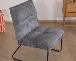 Meuble House Lot de 2 fauteuils sans accoudoirs en velours cotelé gris 