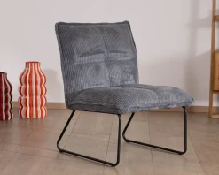 Meuble House Lot de 2 fauteuils sans accoudoirs en velours cotelé gris 
