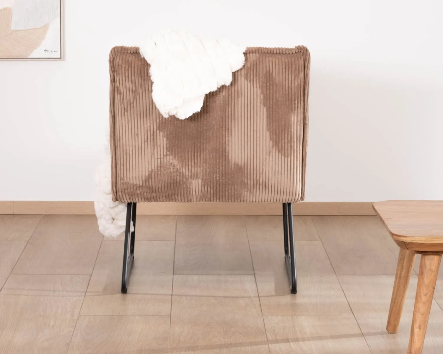 Meuble House Lot de 2 fauteuils sans accoudoirs en velours côtelé camel "Calvin" New