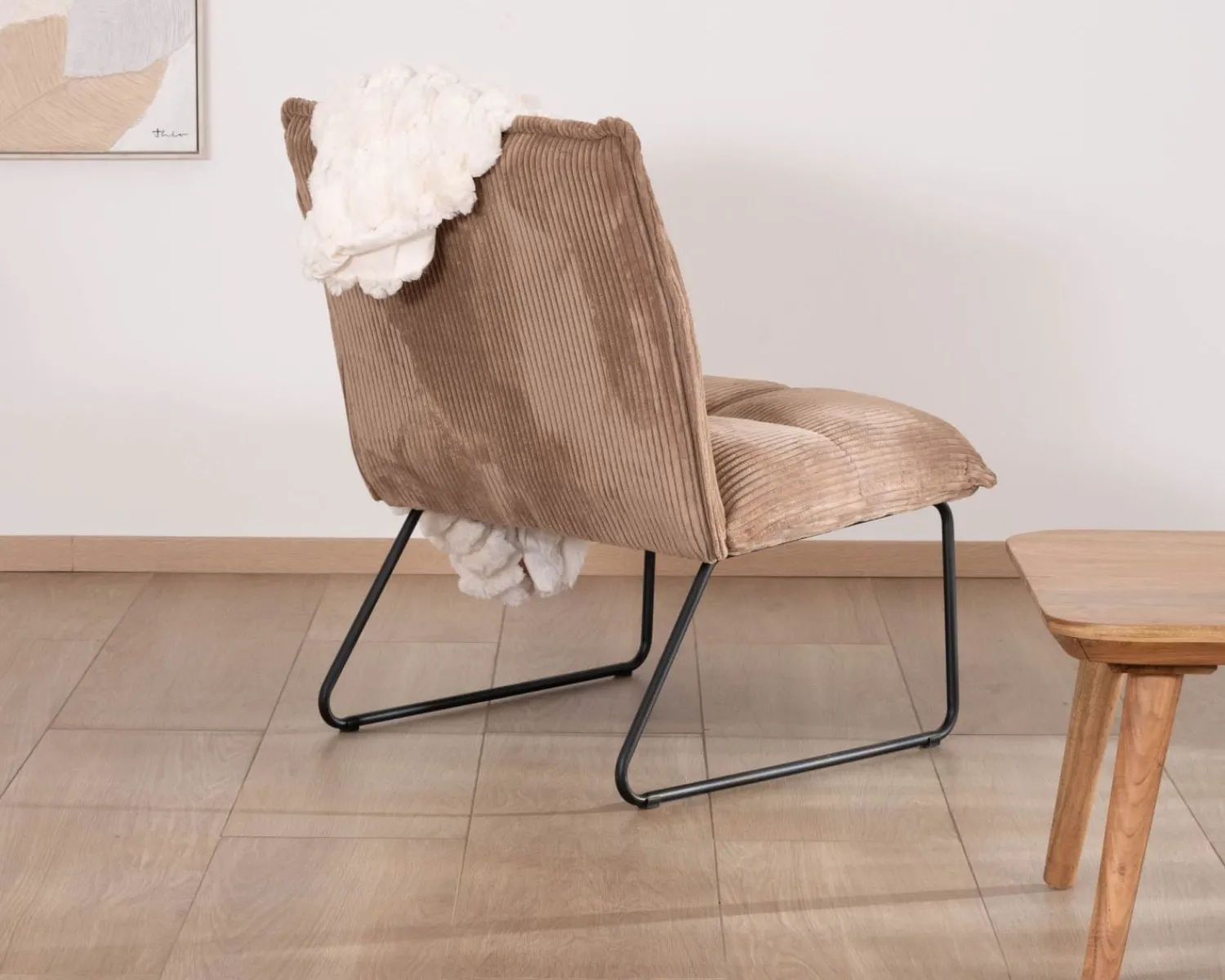 Meuble House Lot de 2 fauteuils sans accoudoirs en velours côtelé camel "Calvin" New