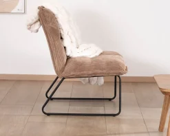Meuble House Lot de 2 fauteuils sans accoudoirs en velours côtelé camel