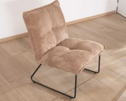 Meuble House Lot de 2 fauteuils sans accoudoirs en velours côtelé camel