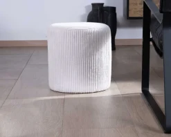 Meuble House Lot de 2 petits poufs ronds en velours blanc
