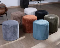 Meuble House Lot de 2 petits poufs ronds en velours couleur camel "Snaw"