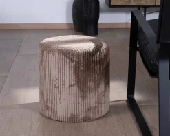 Meuble House Lot de 2 petits poufs ronds en velours couleur camel