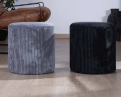 Meuble House Lot de 2 poufs noirs en velours côtelé "Snaw" diamètre 35 cm Sale