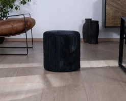 Meuble House Lot de 2 poufs noirs en velours côtelé