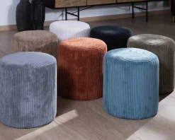 Meuble House Lot de 2 poufs noirs en velours côtelé