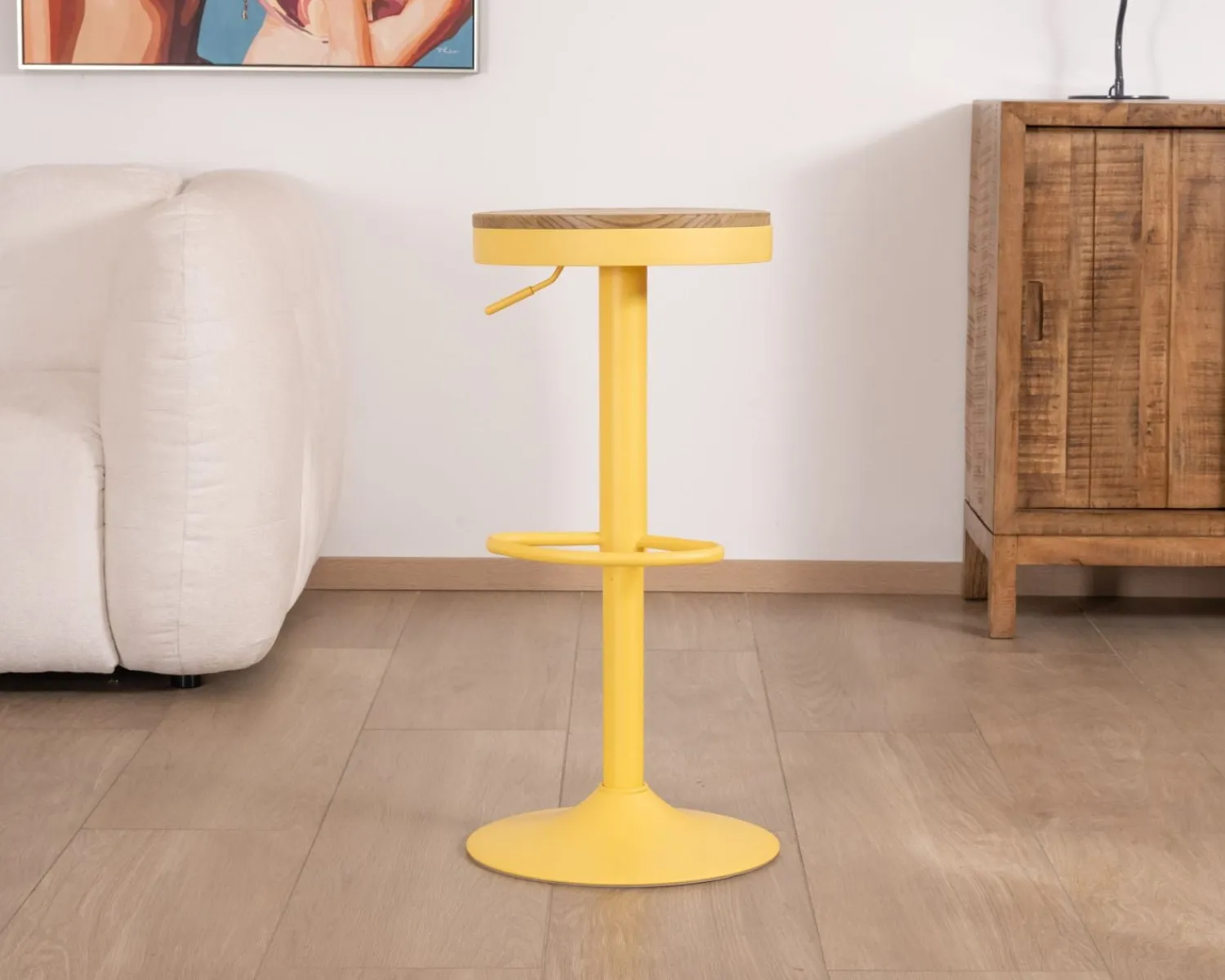 Meuble House Lot de 2 tabourets en métal jaune acidulé avec assise bois "Juo" hauteur réglable Hot