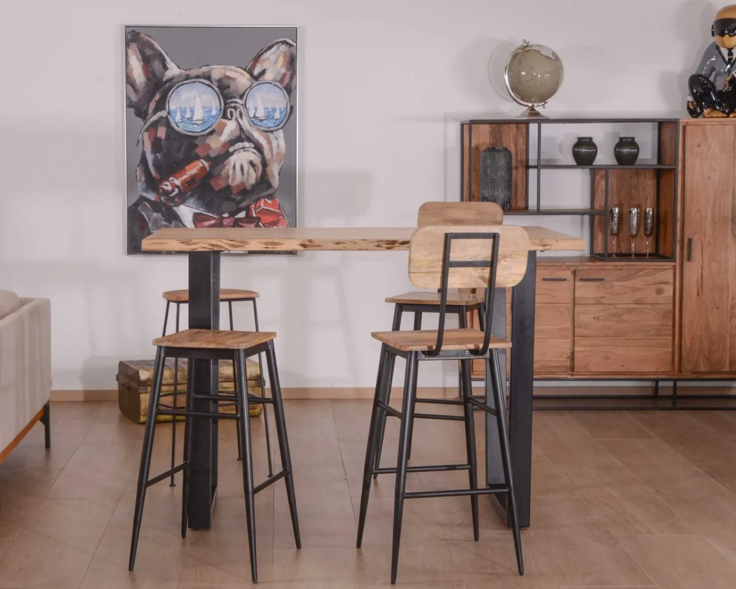 Meuble House Mange debout 190cm "Jaffna" style moderne bois massif et métal Outlet