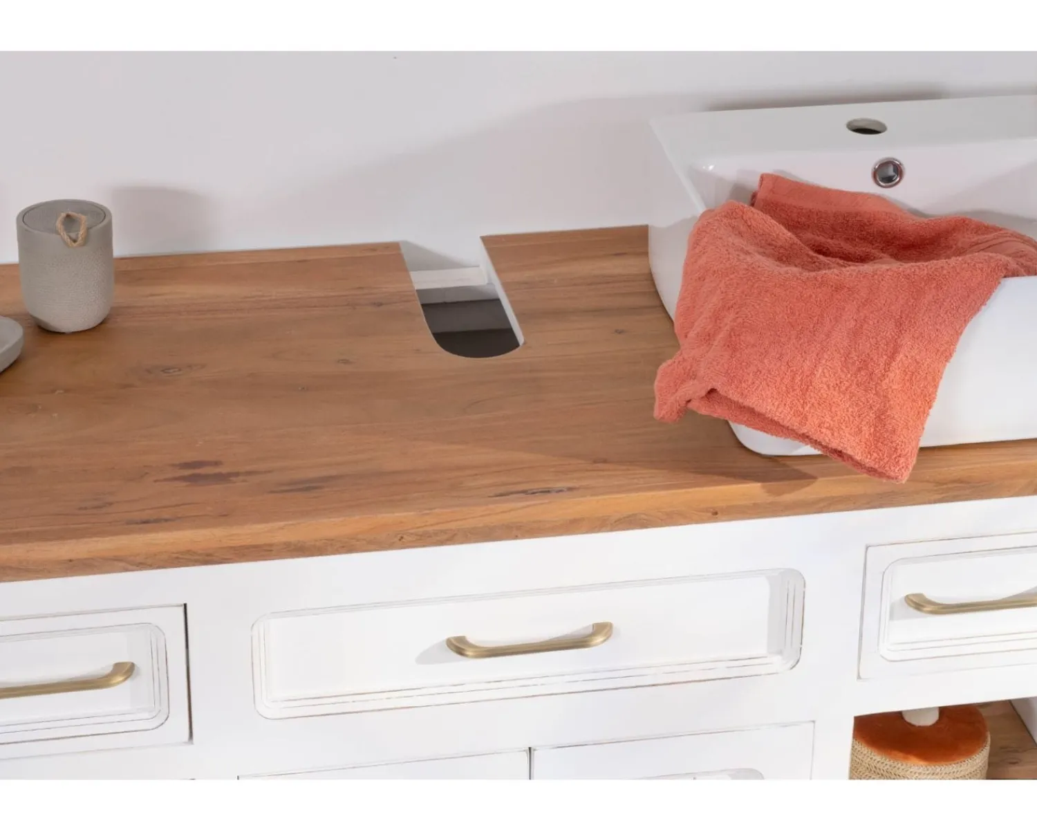 Meuble House Meuble avec vasque simple en acacia blanc "Trégastel" 120 cm Outlet