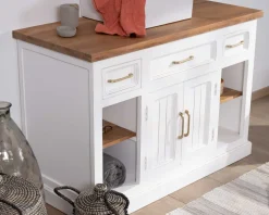 Meuble House Meuble avec vasque simple en acacia blanc "Trégastel" 120 cm Outlet