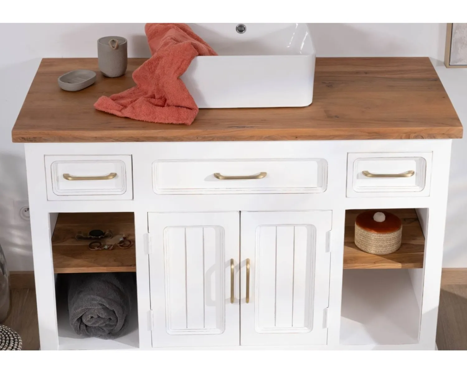 Meuble House Meuble avec vasque simple en acacia blanc "Trégastel" 120 cm Outlet