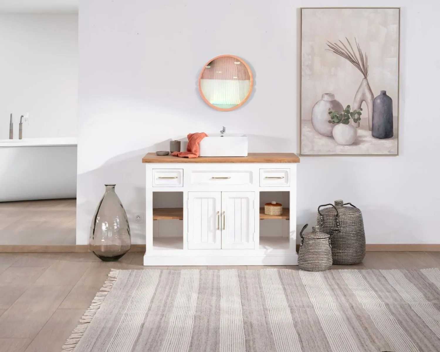 Meuble House Meuble avec vasque simple en acacia blanc "Trégastel" 120 cm Outlet
