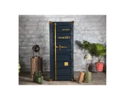 Meuble House Meuble bar container esprit récup en métal bleu nuit et bois 