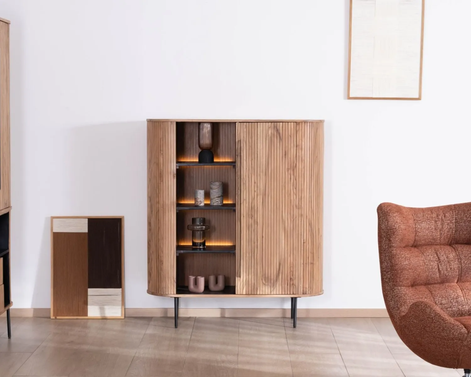 Meuble House Meuble de rangement design rétro "Bopee" étagères avec éclairage LED Outlet