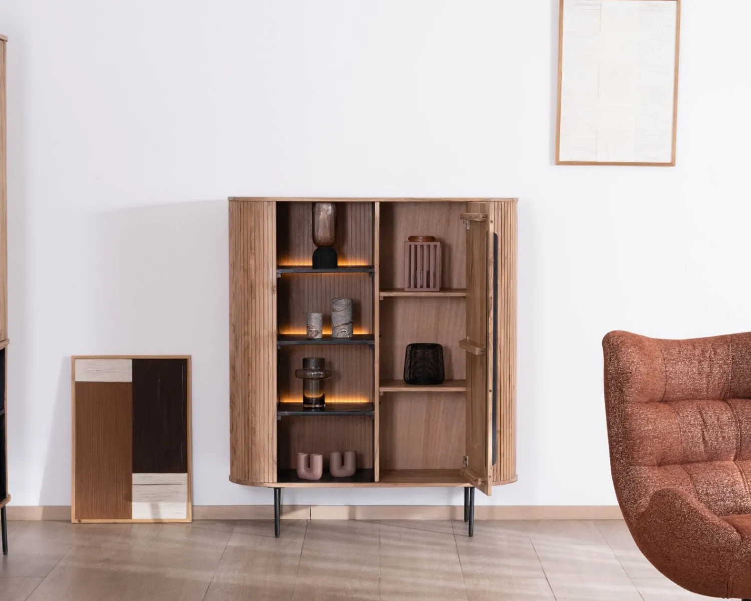 Meuble House Meuble de rangement design rétro "Bopee" étagères avec éclairage LED Outlet