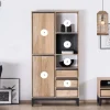 Meuble House Meuble de rangement haut en manguier naturel et noir design épuré "Bocca" Online