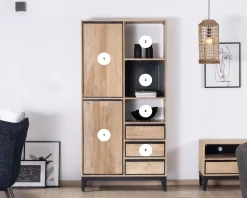 Meuble House Meuble de rangement haut en manguier naturel et noir design épuré "Bocca" Online
