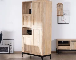 Meuble House Meuble de rangement haut en manguier naturel et noir design épuré 