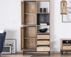 Meuble House Meuble de rangement haut en manguier naturel et noir design épuré 