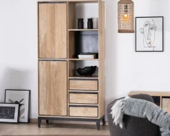 Meuble House Meuble de rangement haut en manguier naturel et noir design épuré 