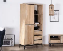 Meuble House Meuble de rangement haut en manguier naturel et noir design épuré 