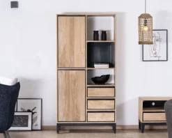 Meuble House Meuble de rangement haut en manguier naturel et noir design épuré 
