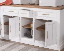 Meuble House Meuble de salle bain double en acacia naturel et blanc 