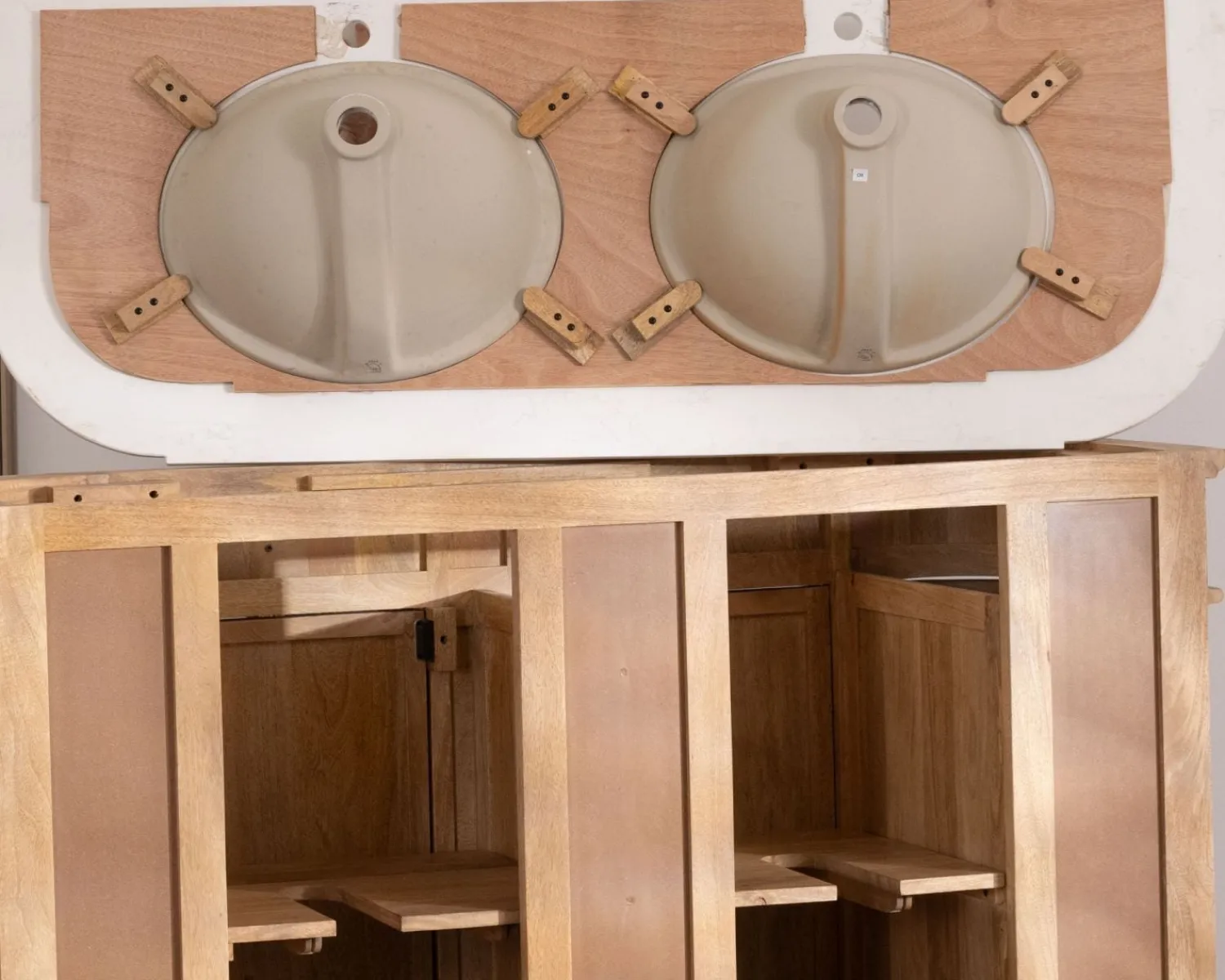 Meuble House Meuble de salle de bain deux vasques bois et quartz 150cm "Églantine"