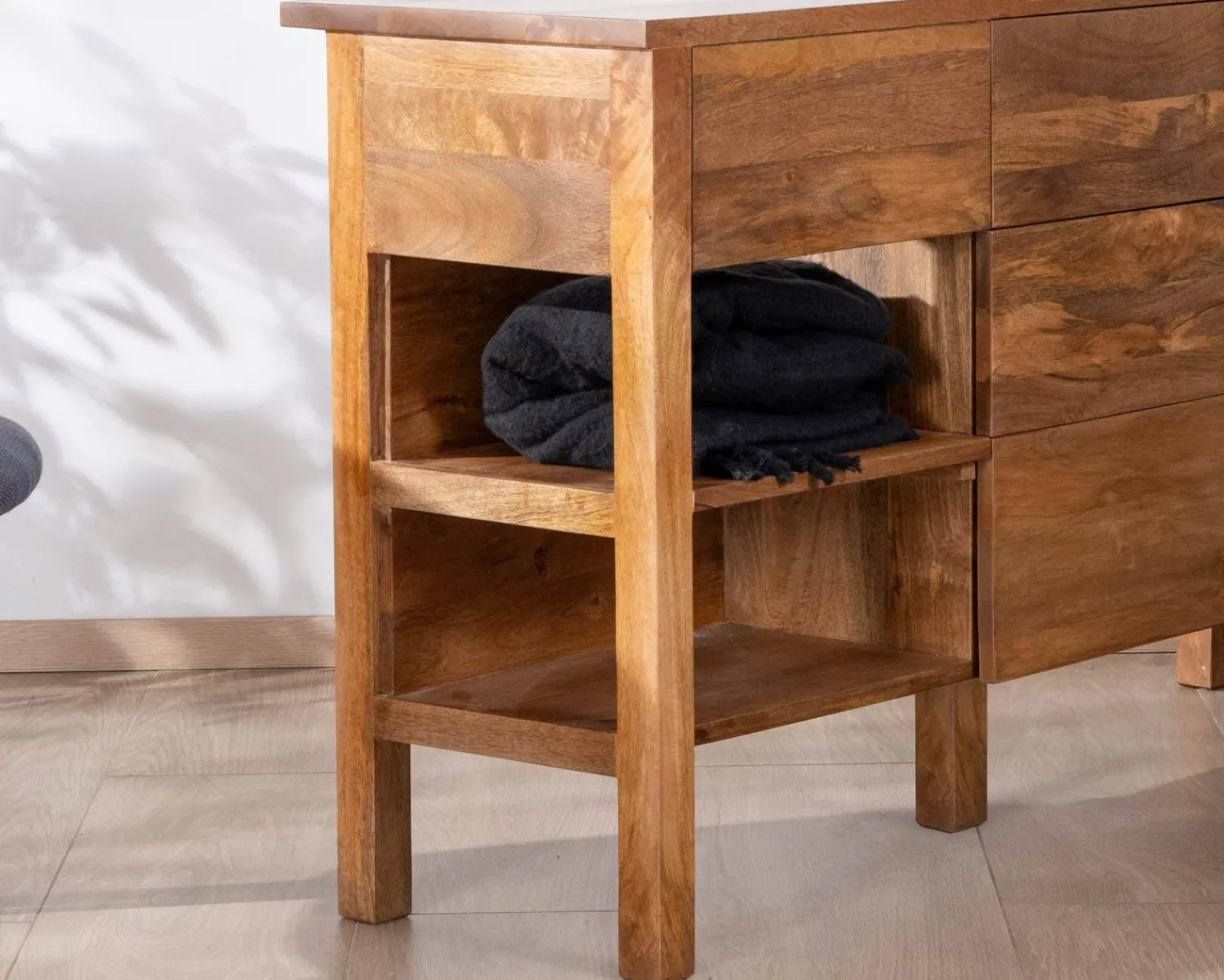 Meuble House Meuble de salle de bain double en manguier foncé 140 cm avec niches et tiroirs "Kahiko" Clearance