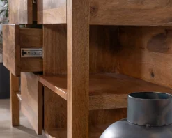 Meuble House Meuble de salle de bain double en manguier foncé 140 cm avec niches et tiroirs