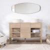 Meuble House Meuble de salle de bain double en manguier blanchi 140 cm avec niches et tiroirs "Kahiko" Outlet