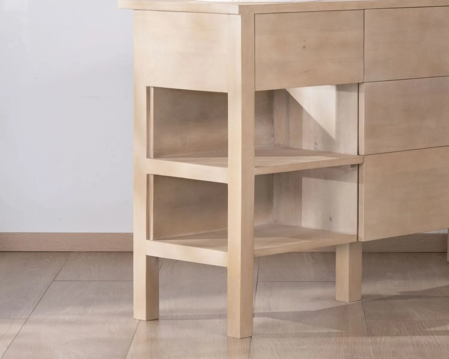 Meuble House Meuble de salle de bain double en manguier blanchi 140 cm avec niches et tiroirs "Kahiko" Outlet
