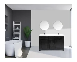 Meuble House Meuble de salle de bain noir dessus quartz blanc