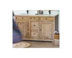 Meuble House Meuble de salle de bain 2 vasques manguier et quartz blanc