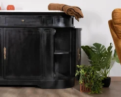 Meuble House Meuble double vasque coins arrondis bois noir quartz blanc
